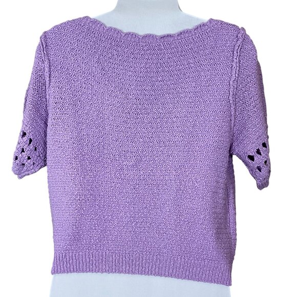 Free People Bree Cropped Pullover Purple Short Sleeve Sweater XS NWT Revolve - Picture 6 of 11